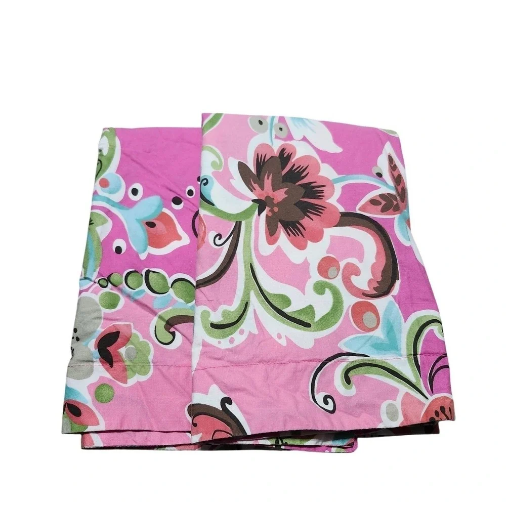 Pottery‎ Barn Retro Paisley Standard Pillow Shams Set of 2 Pink Teal Floral